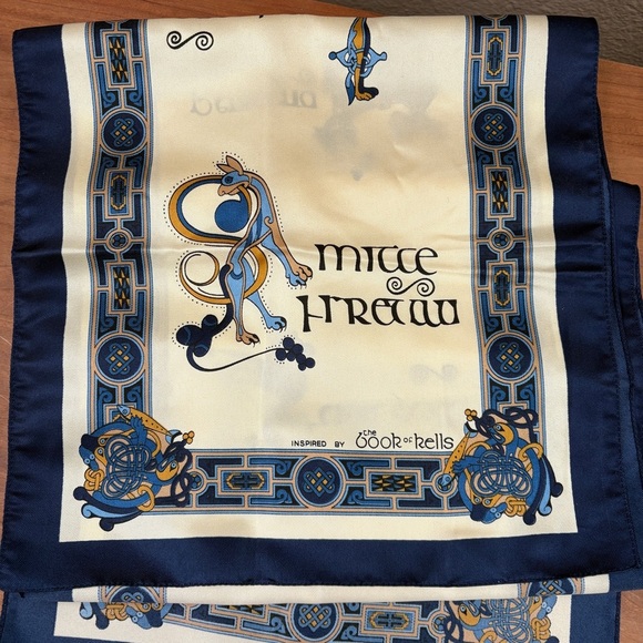 Book of Kells, Irish Gaelic Scarf, Celtic Style in Blue, Tan & Cream size 53×12" - Picture 5 of 11